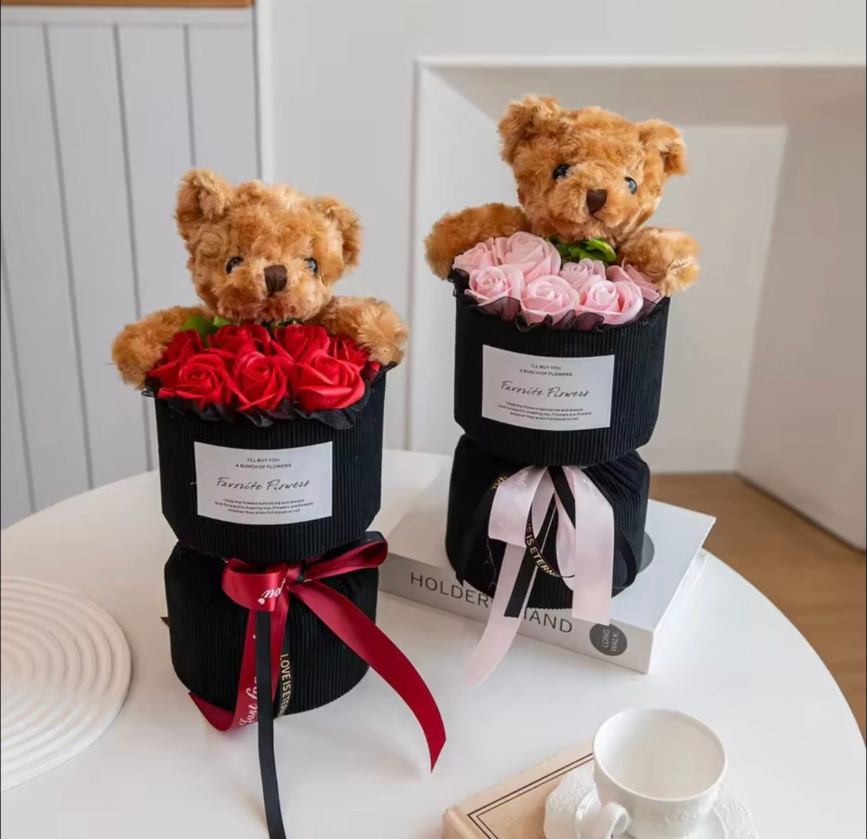 Rose Bouquet with Cute Bear Artificial Flower