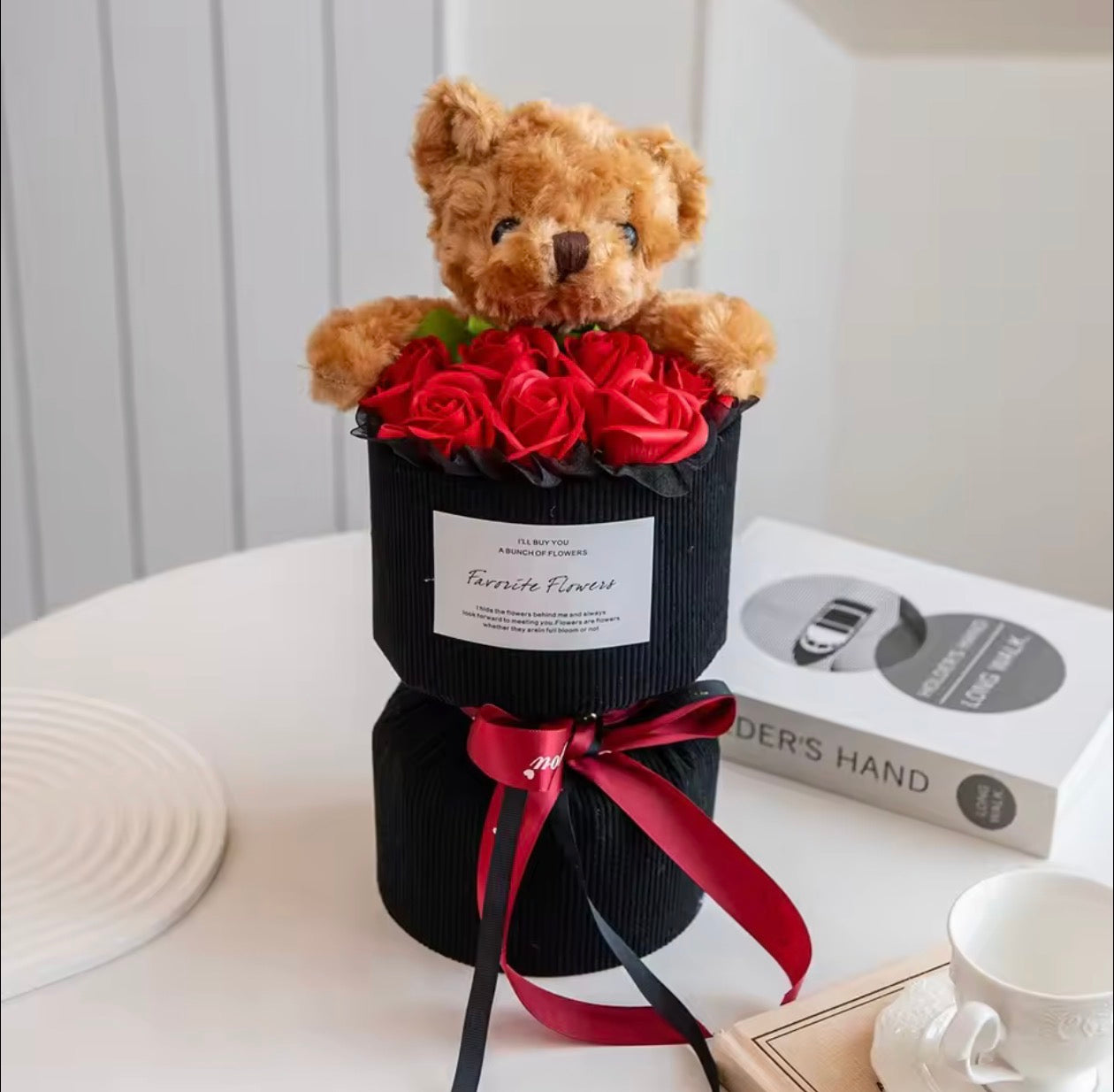 Rose Bouquet with Cute Bear Artificial Flower